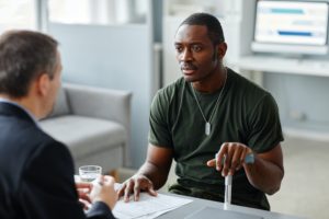 Black Soldier Visiting Psychologist